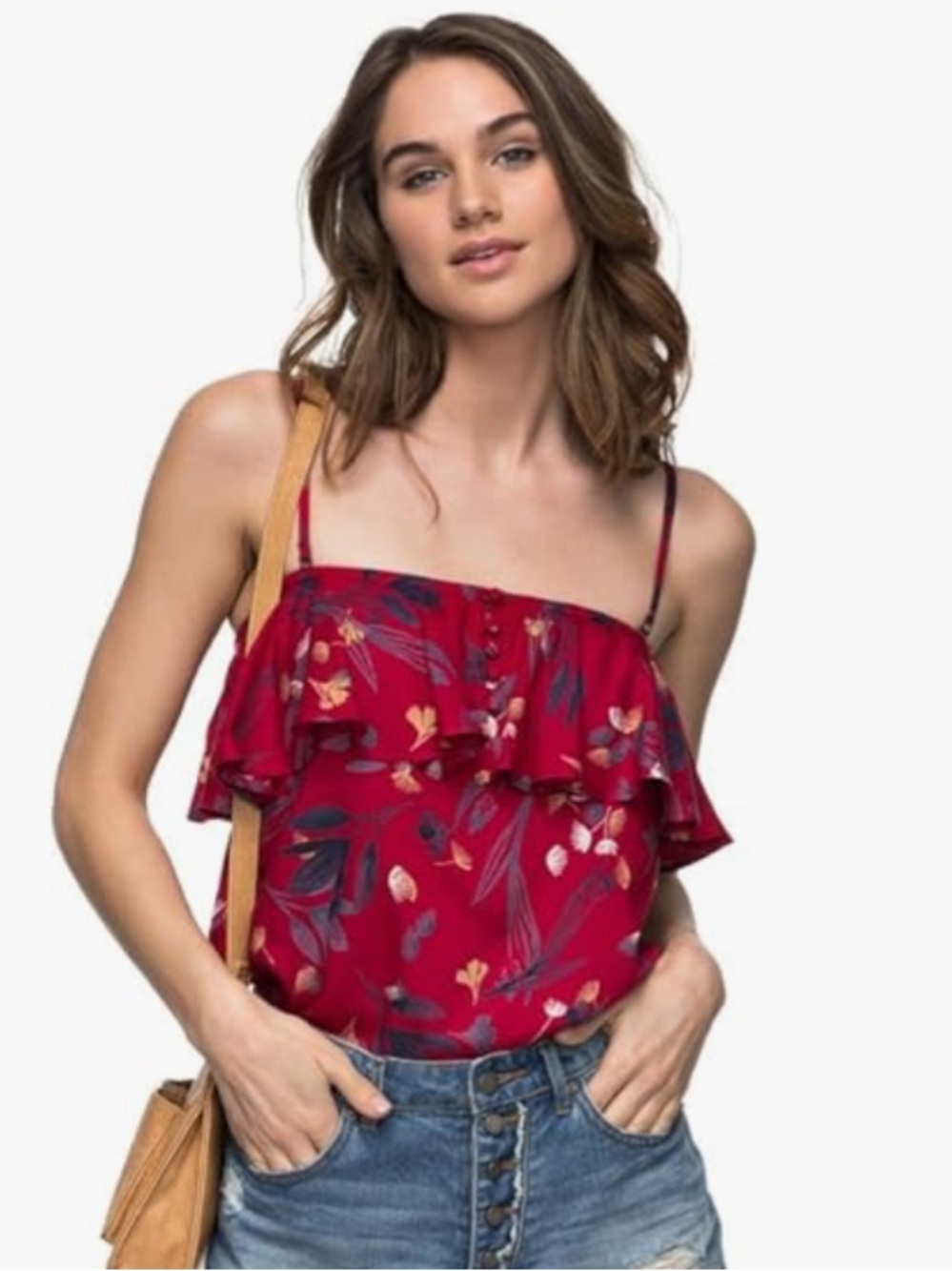 Roxy Red Floral Ruffle Camisole